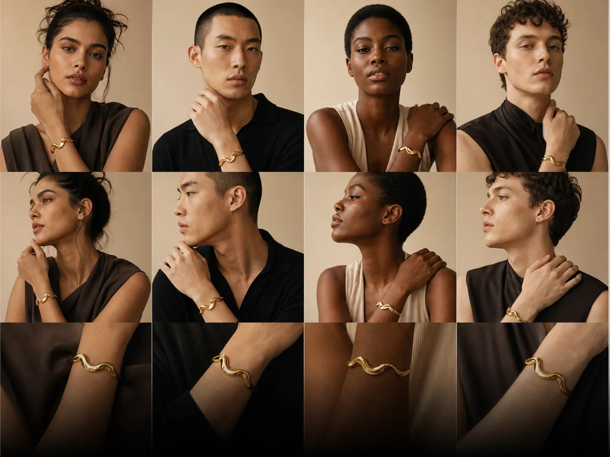 Selection of diverse reusable jewellery models created in Lustra AI
