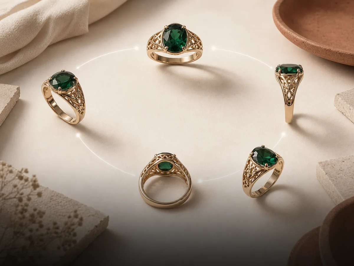 Multiple product angles of a jewellery piece generated in Lustra AI