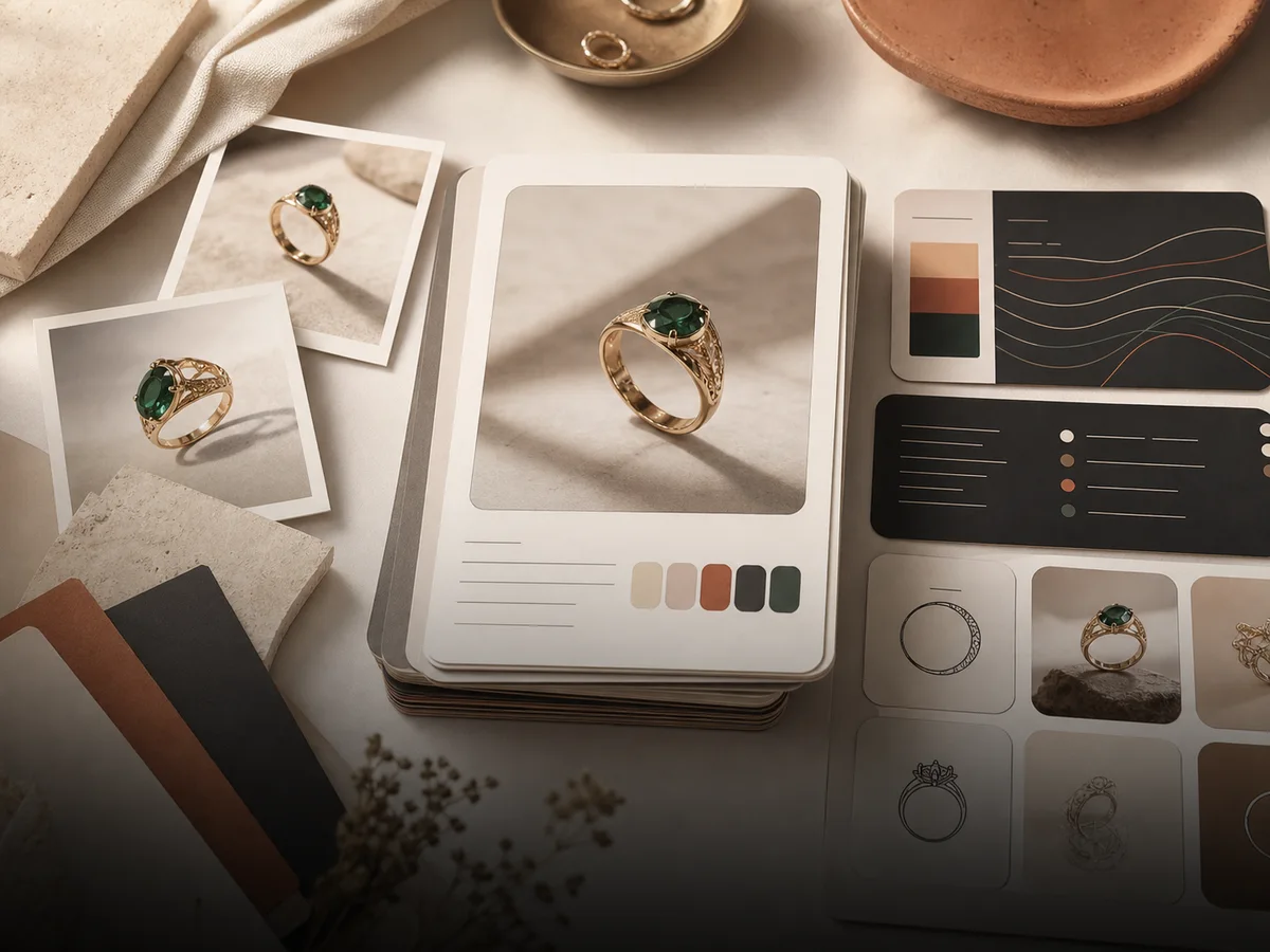 Lustra AI prompt library showing reusable jewellery image prompts